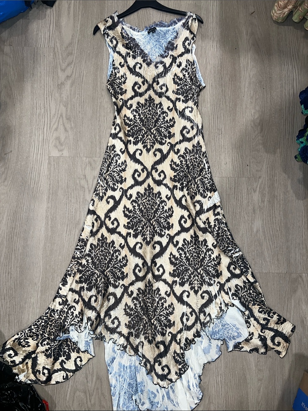 Komarov Anthropologie Black and Cream Damask Maxi Dress